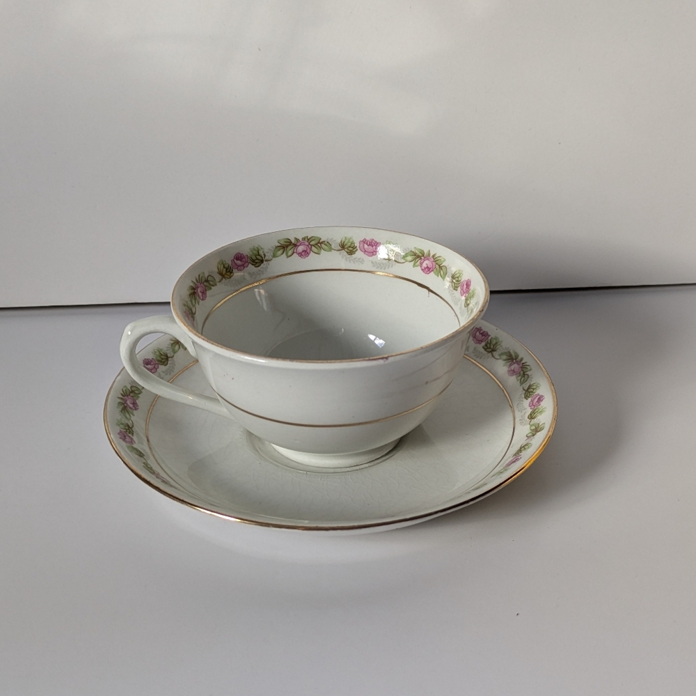 Antique Teacup Imperial Porcelain Wedgwood England Pink Rosettes Cup & Saucer - Picture 14 of 14